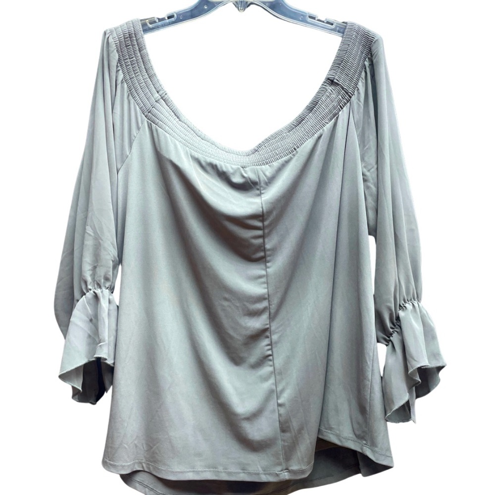 Torrid Gray Sheer Flowy Sleeve Off The Shoulder Blouse Sz 3X - Picture 2 of 6